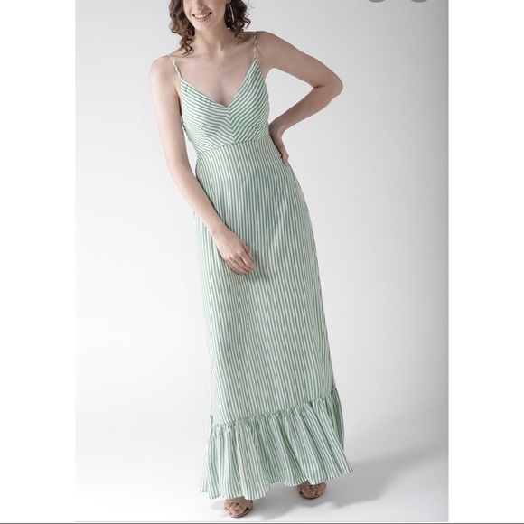 green and white striped maxi dress